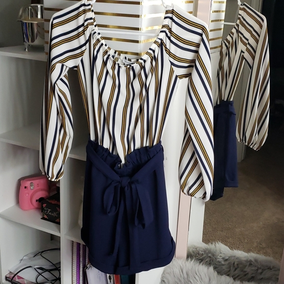 Multi Stripe Romper - White/Navy - Picture 1 of 3